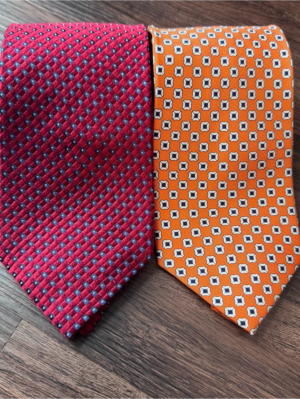 Jos A Bank Signature Collection 100% Silk Tie Red & Orange Geometric Lot Of 2